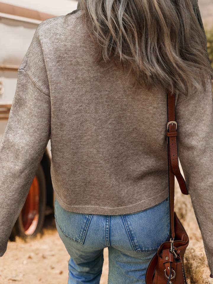 Matin gris Pull à épaules tombantes avec détails de points contrastés Fashion-W en vente sur Faire1