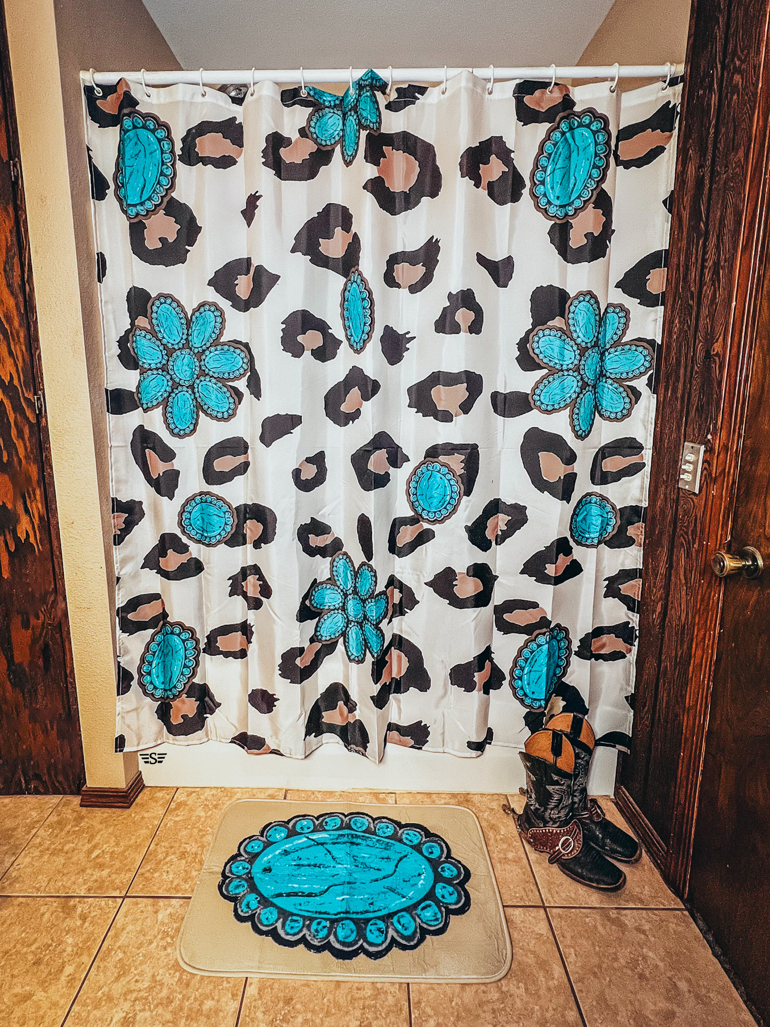 Flying S Company - Wholesale Bathroom Accessory Set - Wild in Turquoise Shower Curtain Set0