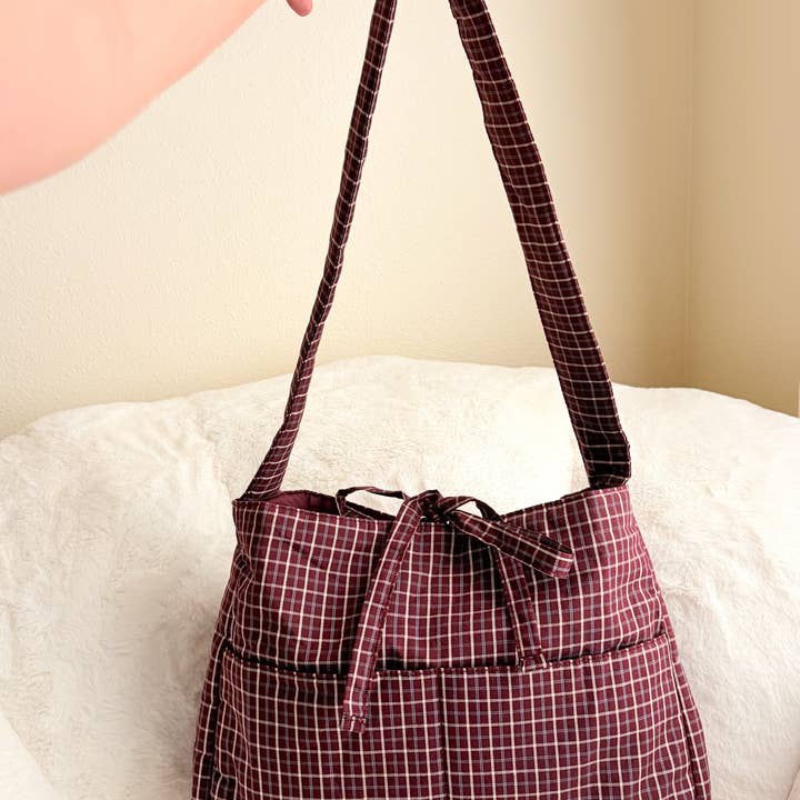 The Bean Workshop - Wholesale Tote Bag - Women's - Large Gingham Book Bag with Multiple Pockets7