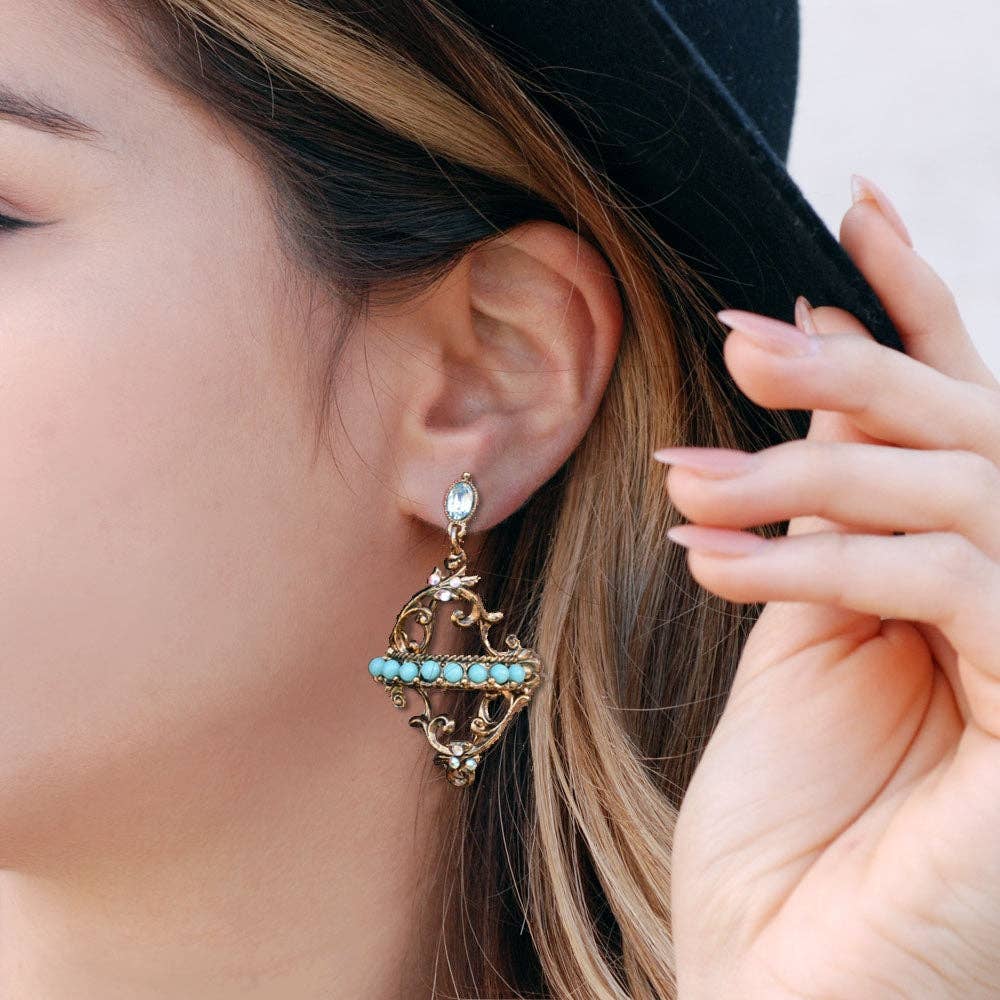 Sweet Romance Jewelry - Wholesale Dangle Earrings - Vintage French Regency Turquoise Earrings E11752