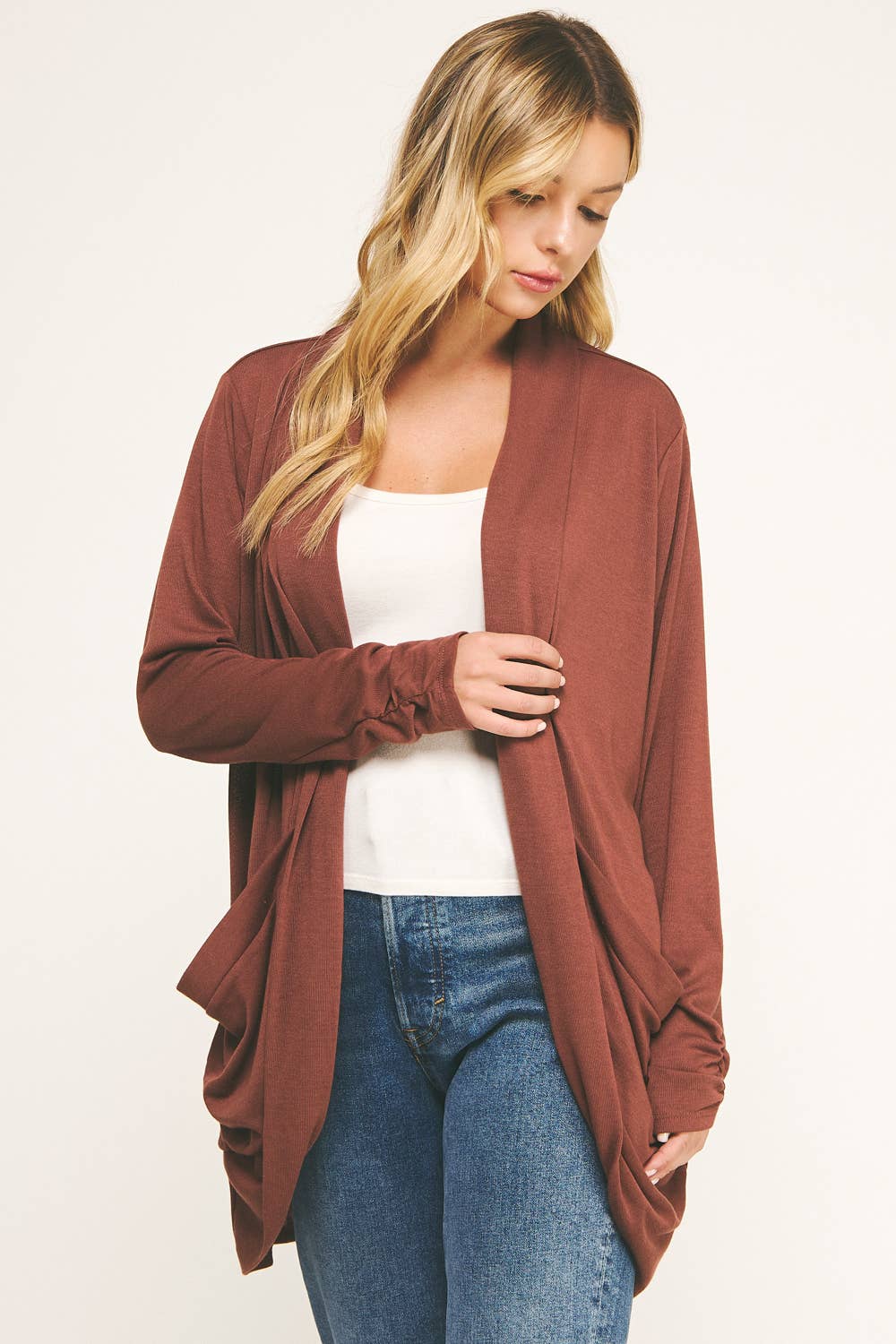 Winslow Collection - Wholesale Cardigan - Women's - SOFT WRAP SHIRRED SIDE OPEN CARDIGAN4