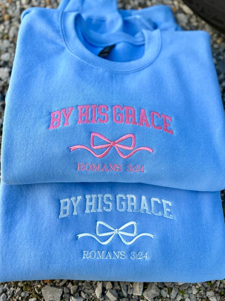 Wills Creek Designs - Wholesale Graphic Sweatshirt - Unisex - By His Grace Bows Coquette Wholesale Embroidered Sweatshirt