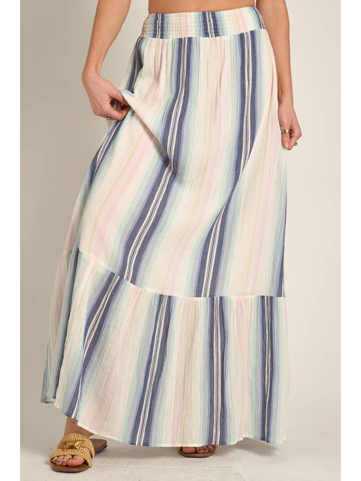 Multi Striped Tiered Maxi Skirt for wholesale on Faire