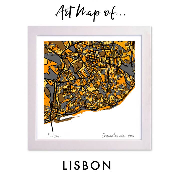 LISBOA, PORTUGAL ART MAP - DESENHADO À MÃO & EDIÇÃO LIMITADA por atacado de Firewater Gallery