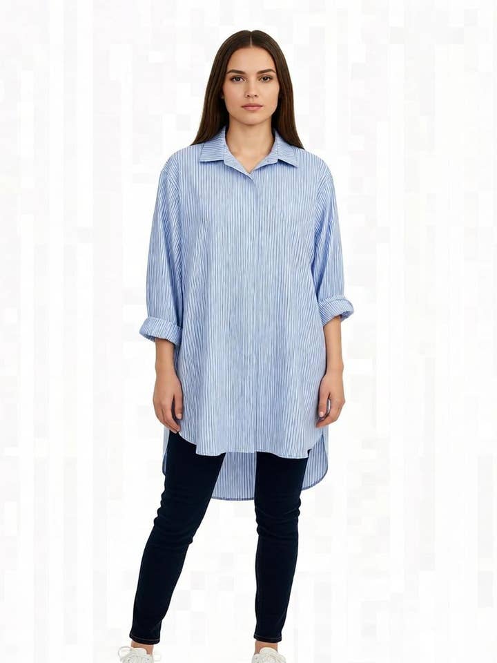 CAMICIA DA DONNA OVERSIZE A RIGHE per la vendita all'ingrosso da parte di Kis 2
