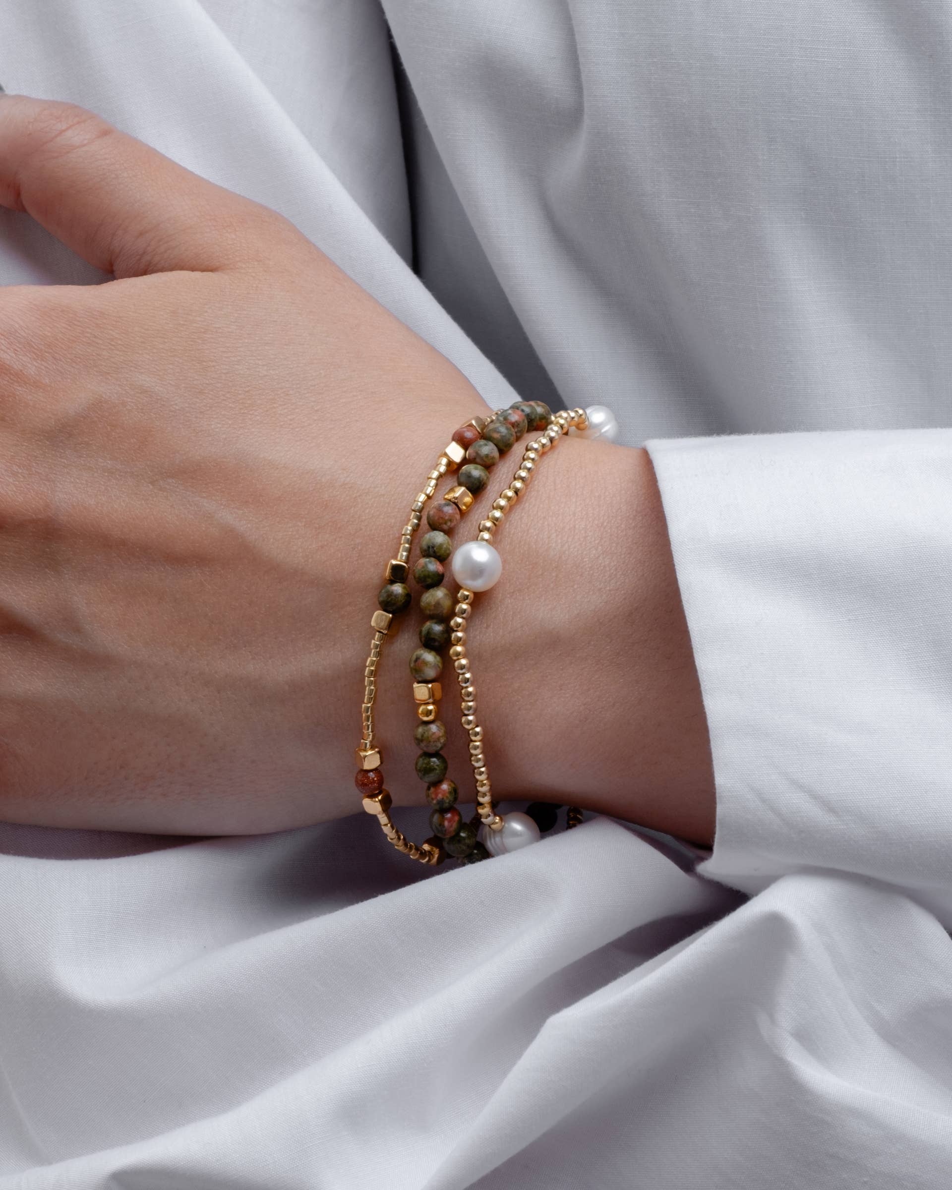 Mayana Designs Co - Wholesale Beaded Bracelet - Set/3 Gem and Pearl Miyuki Stretch Bracelets (Amazonite)3