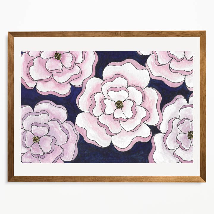 Blue Blossoms Art Print for wholesale by E R Kess Designs