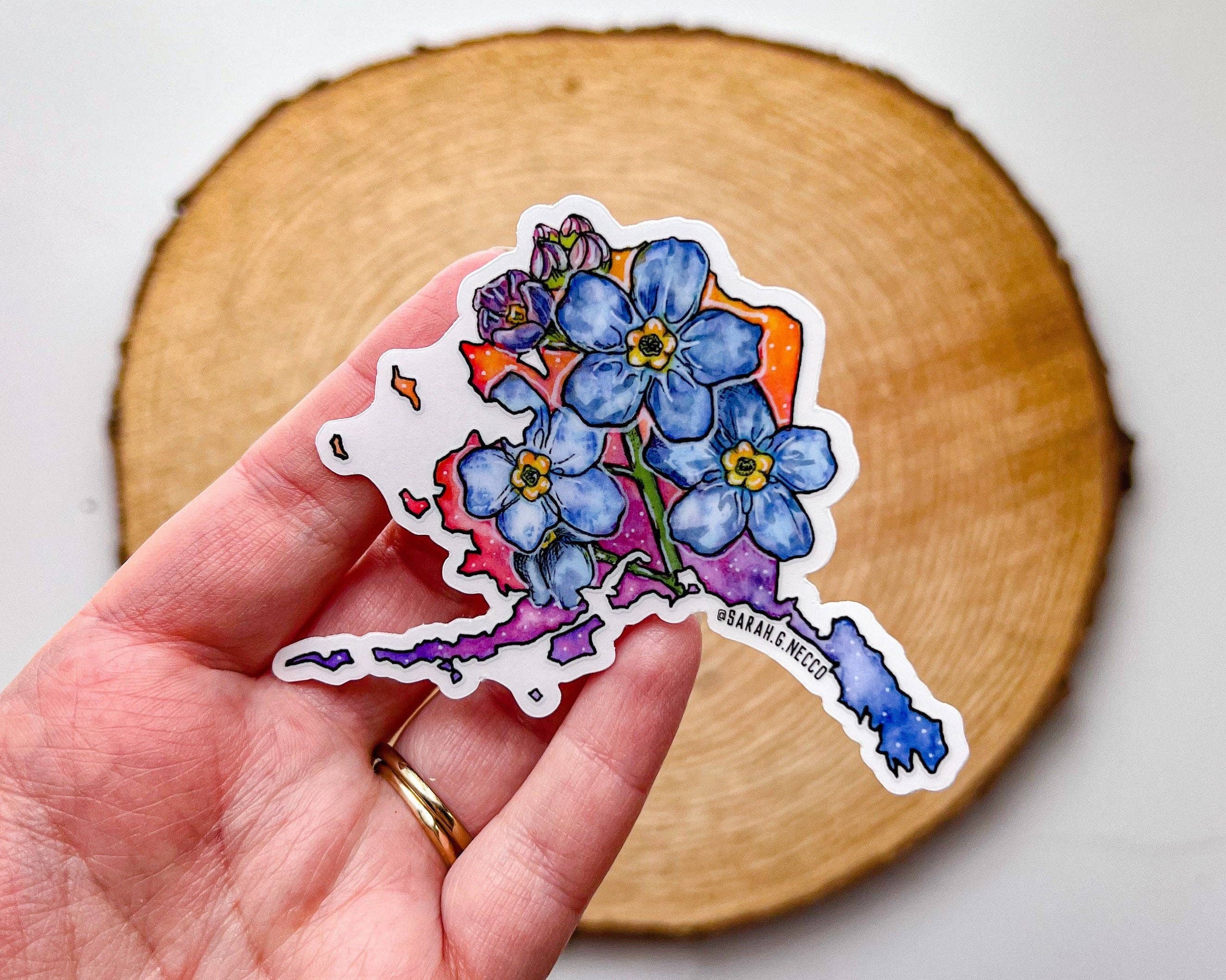 BarnHouse Studios - Wholesale Sticker - Alaska State Flower, Forget Me Nots, Clear 3" Vinyl Die-Cut Sticker1