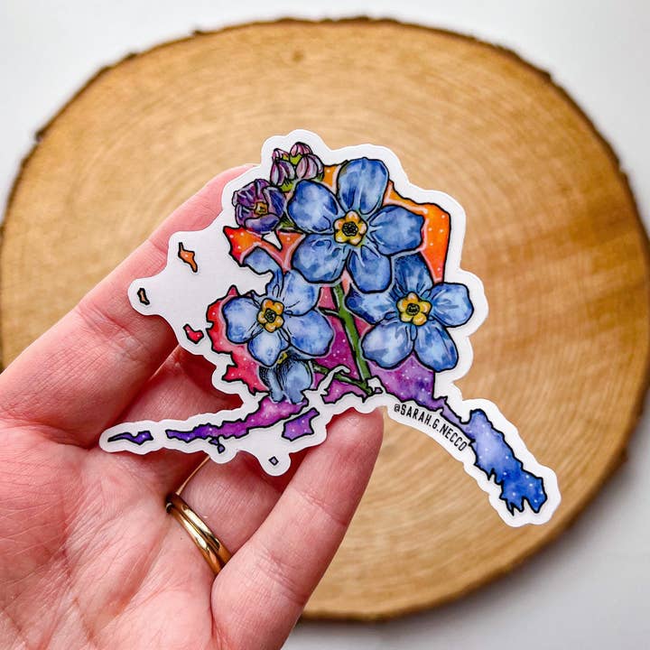 BarnHouse Studios - Wholesale Sticker - Alaska State Flower, Forget Me Nots, Clear 3" Vinyl Die-Cut Sticker1
