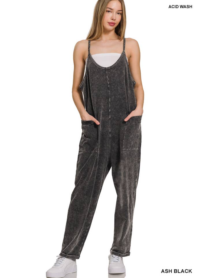 42POPS - Wholesale Overalls - Women's - '..._ Washed Spaghetti Straps Overalls W/ Pockets