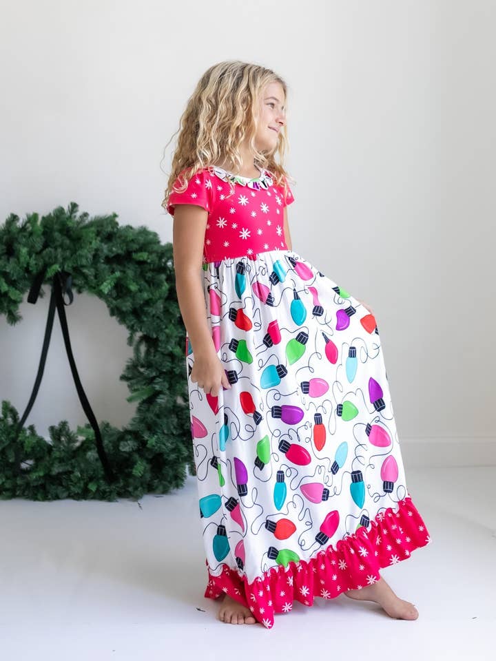 Oopsie Daisy - Wholesale Nightdress - Kids - Kids Christmas Holiday Lights Ruffle Lounge Play Gown