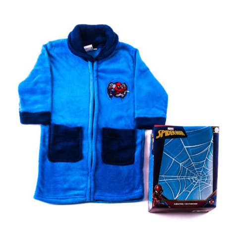 Kids Robe - Coral - Spiderman - 116 - Medium Blue for wholesale by Evidence