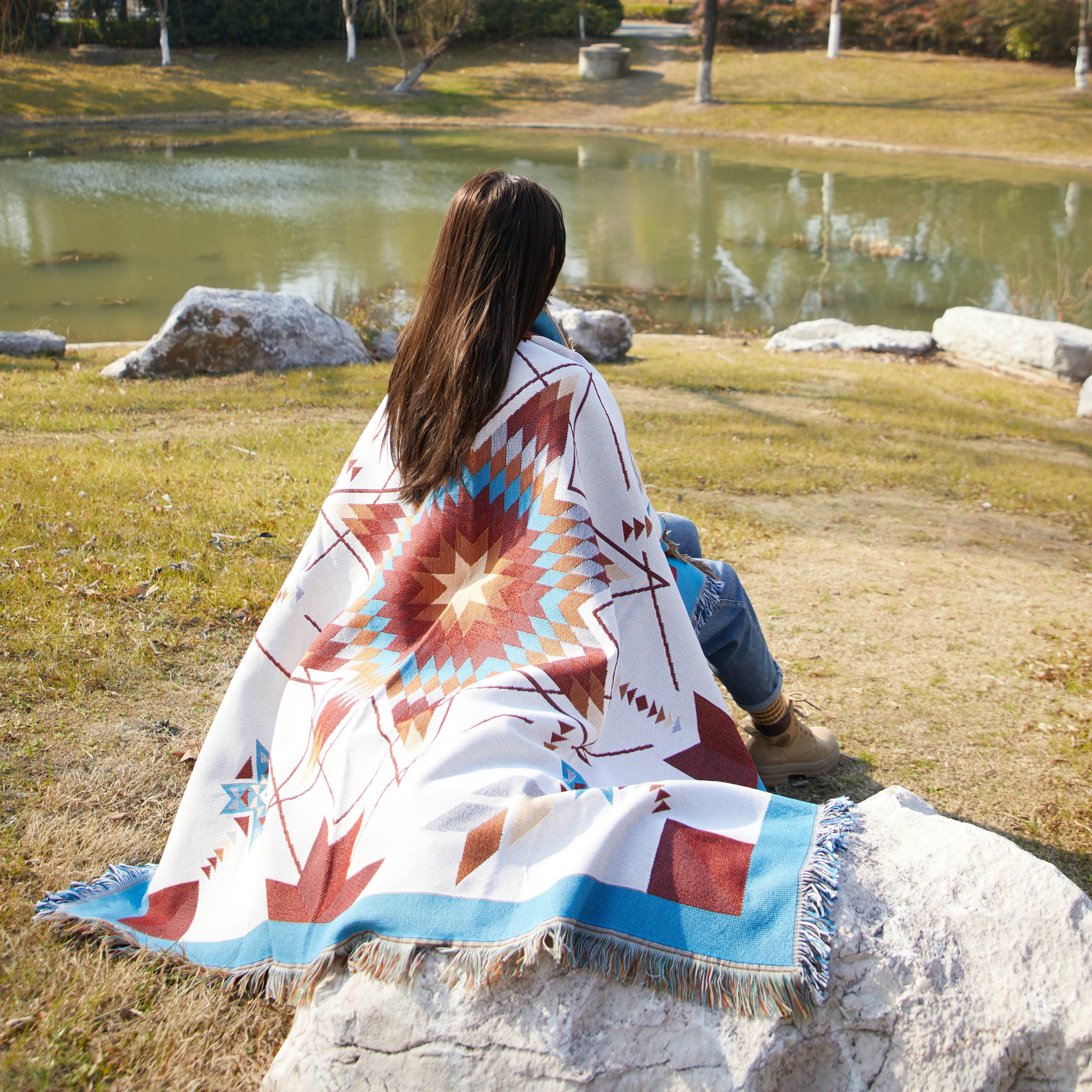 Linen Mart - Wholesale Throw Blanket - Woven Native Star Throw3