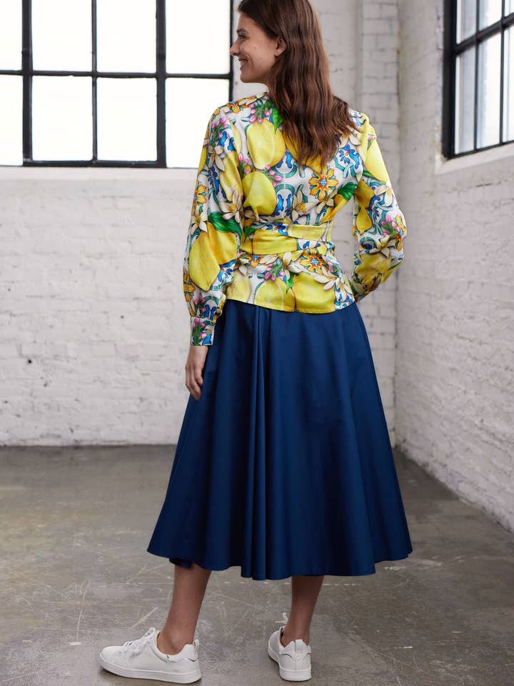 Marianna Déri GmbH - Wholesale Skirt - Women's - Navy blue pleated cotton satin skirt