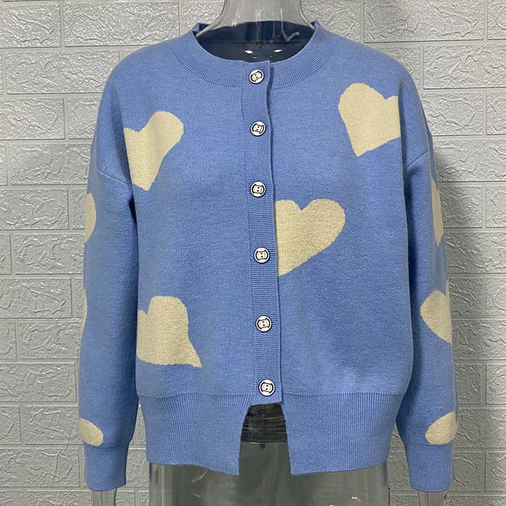 Sweetkama - Wholesale Cardigan – Women’s - Ladies Round Neck Heart Botton Open Cardigan 23683