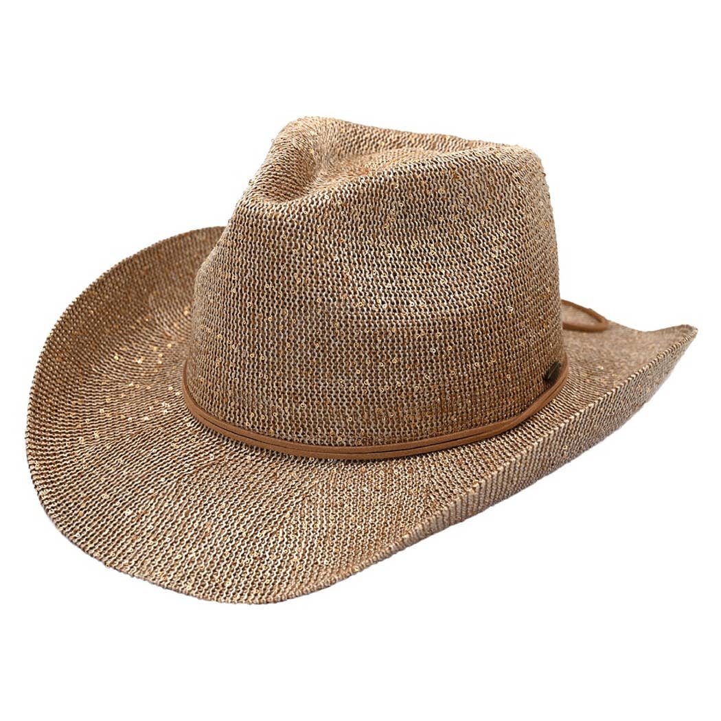 Fashion City – wholesale Cowboyhatt - Dam – Paljett Cowboyhatt med mocka String0