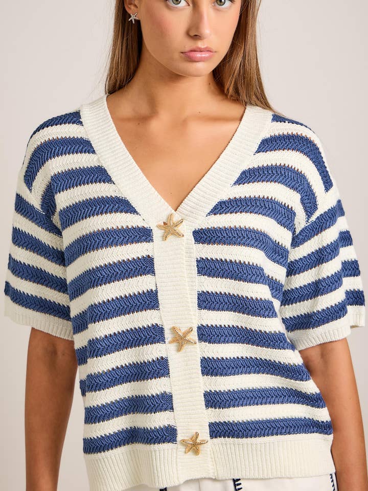 Nautical Stripe Cardigan with Starfish Buttons for wholesale by Main Strip