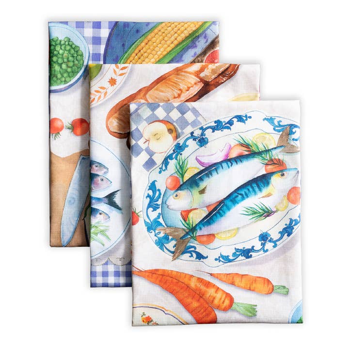 Kitchen Towels 100% Cotton - Set of 3 - Gourmand for wholesale by Maison d'Hermine - Design in Every Thread