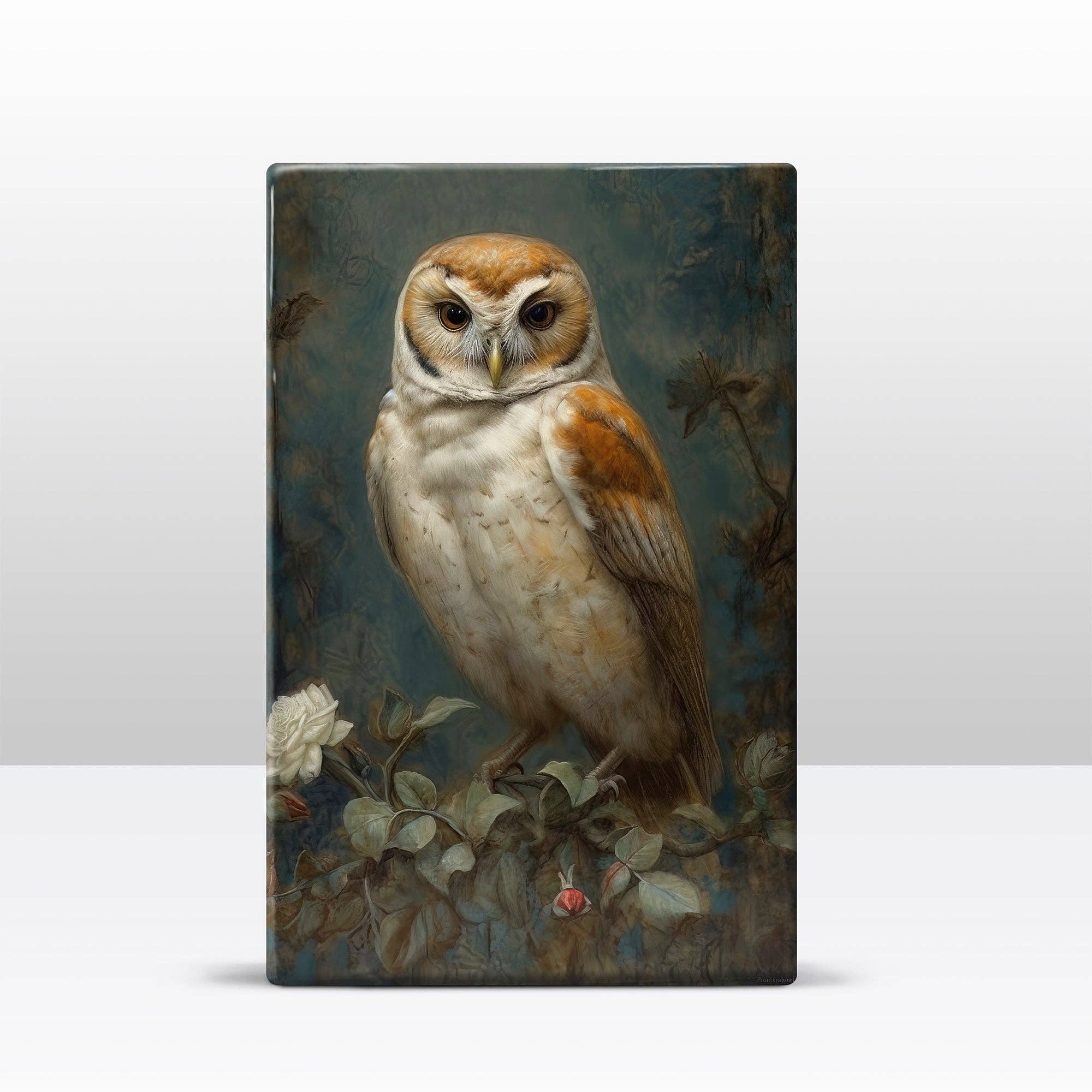 Laqueprint – wholesale Art print – Laqueprint owl with white roses - hand-lacquered - 19.5 x 30 cm - LP3953