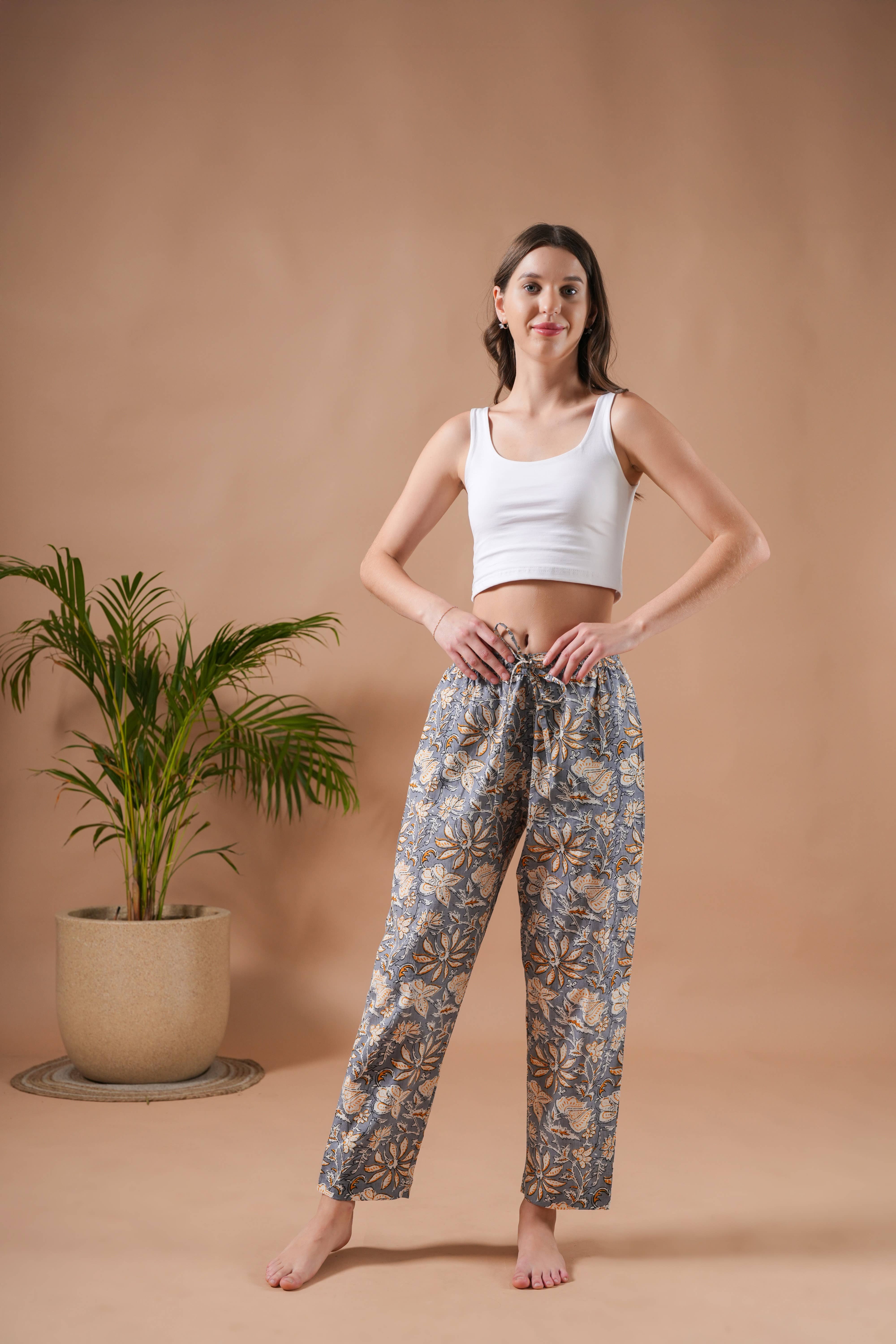 Zillajee - Wholesale Sleepwear Bottom - Women's - Cotton Pajama Pants Women - Charcoal Blooms8