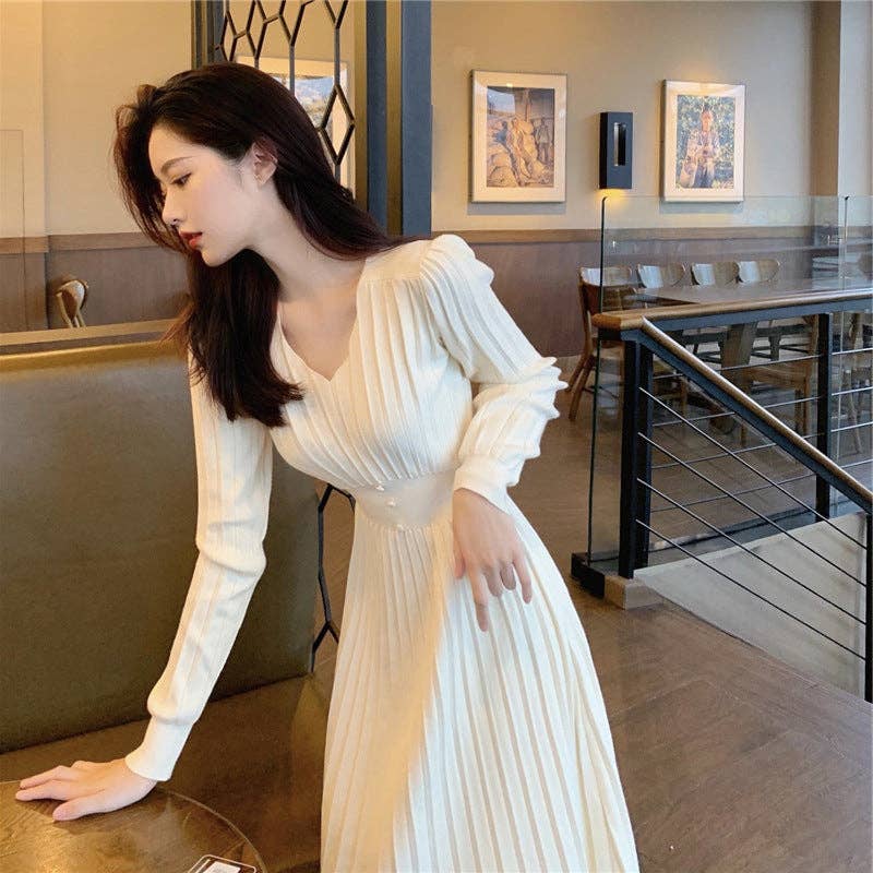 Marayn - Wholesale Dress - Women's - HighWaisted Knit Dress Chic Korean Style for Fall10