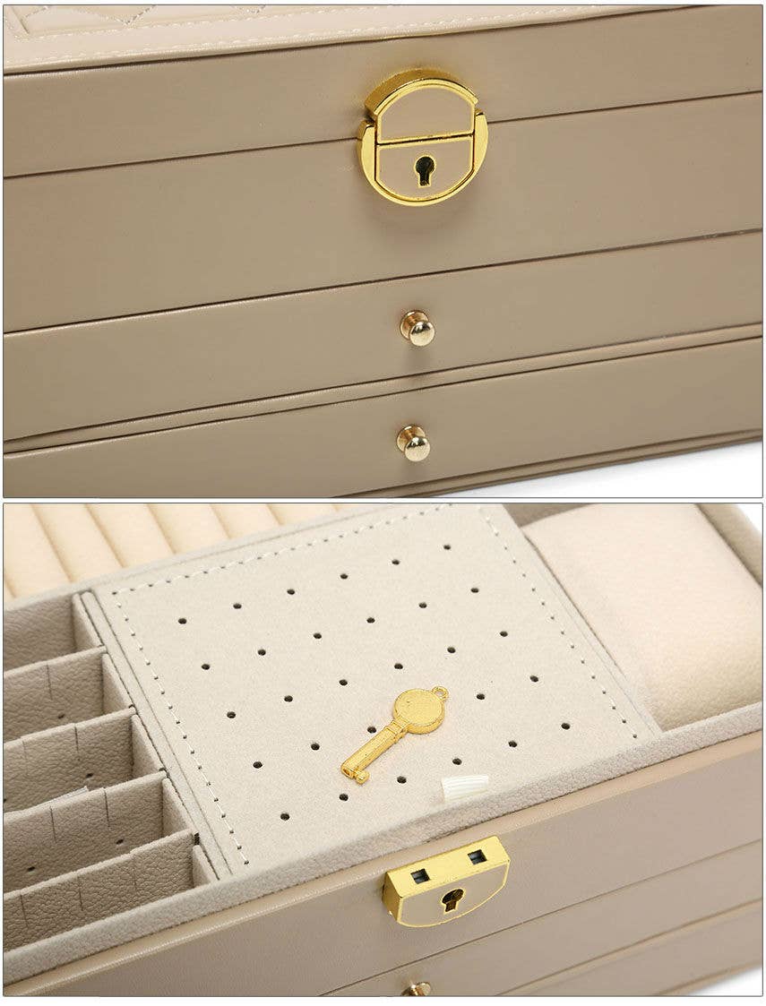 Papaya Fashion Ltd - Vente Boîte/rangement à bijoux - Boîte à bijoux verrouillable à 3 niveaux avec 2 tiroirs11