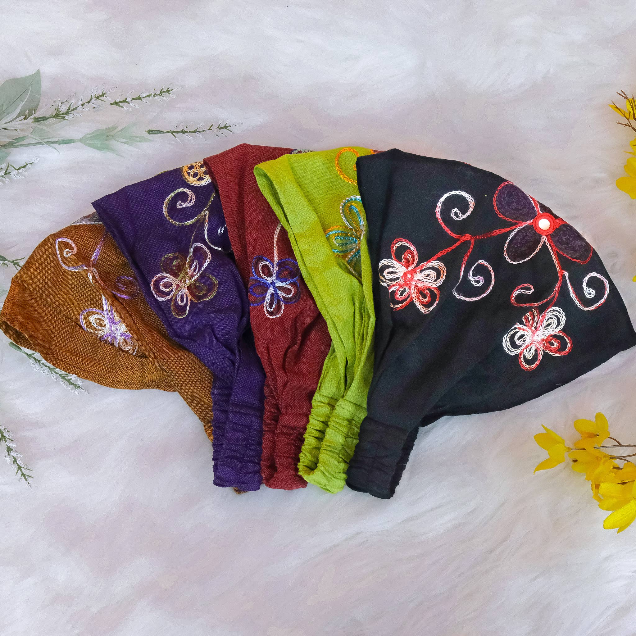 Karma Nepal Crafts - Wholesale Fashion Headband - Women's - Hand Embroidered Cotton Boho Hippie Stretchy  Head Wraps 0