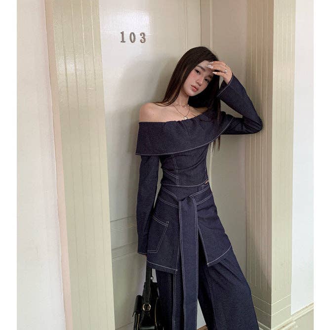 Marayn – wholesale Top & pants set (NOT Loungewear) – Women's – Retro Cowgirl Chic OffShoulder Top  WideLeg Set16