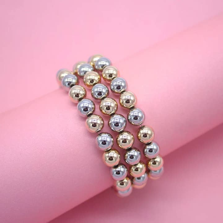MIA Jewelry - Wholesale Beaded Bracelet - TWO TONED 8mm Beaded Bracelet (I77A)