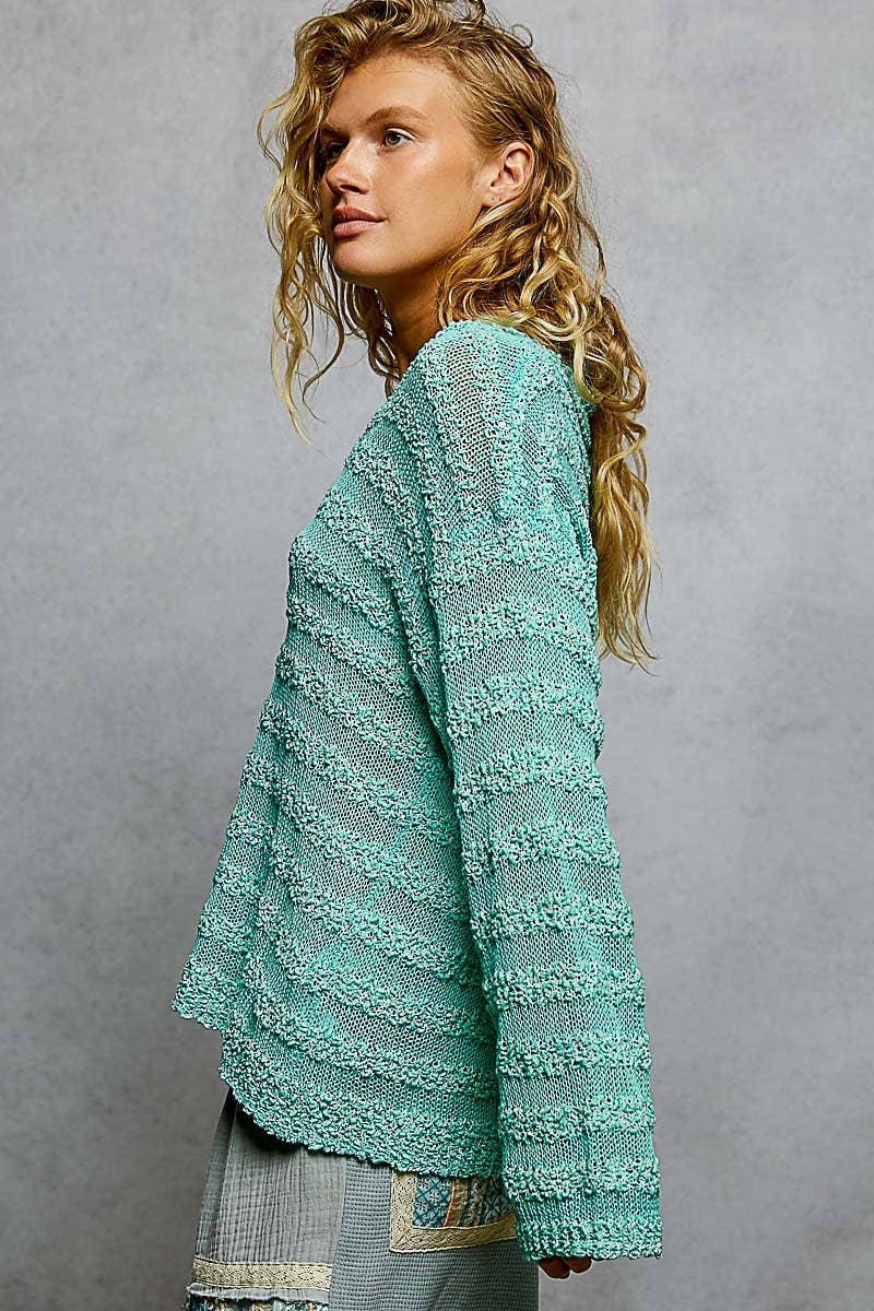 Pol Clothing - Wholesale Knit Sweater - Women's - V Neck Long Sleeve Striped Knit Acrylic Thin Sweater SALE19