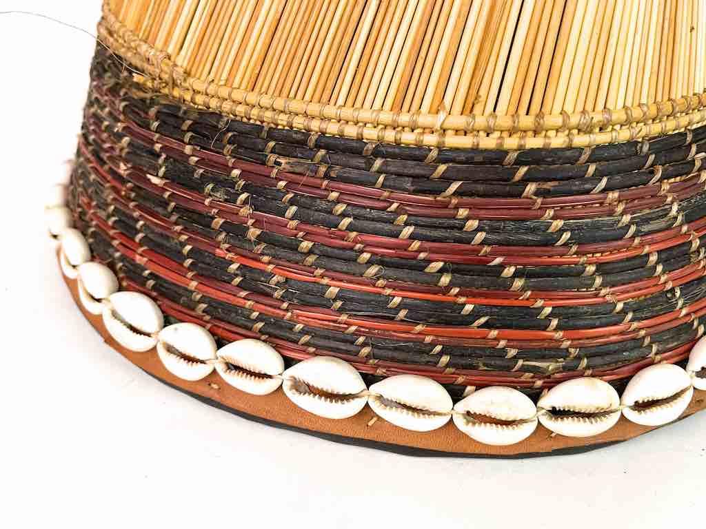 The Niger Bend - Wholesale Basket - Mossi Square-bottom Round-top Leather & Cowrie Shell Trim Straw Basket6