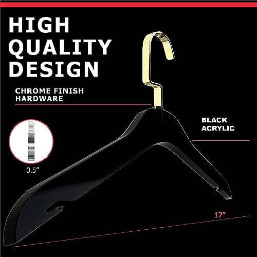 DesignStyles Home - Wholesale Clothes Hangers - Simply Brilliant Pack of 10 Black Acrylic Clothes Hangers with Gold Hook3