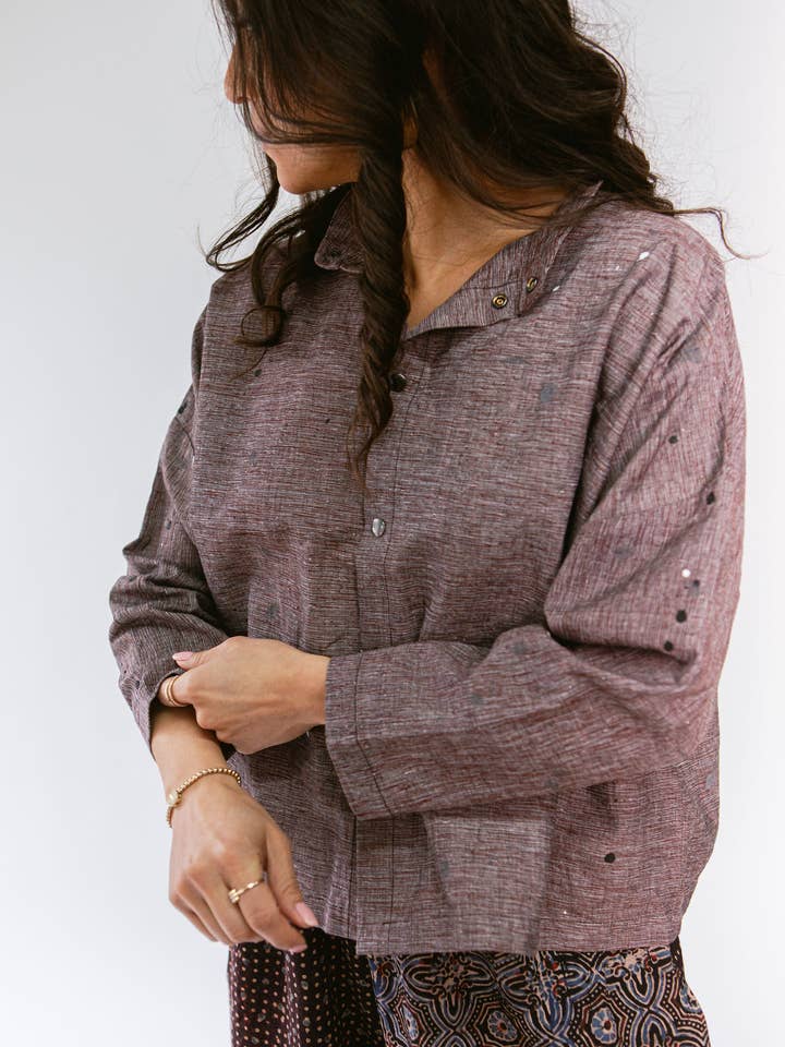 Quarter Crop Shirt, Plum Chambray for wholesale by Megan-Ilene