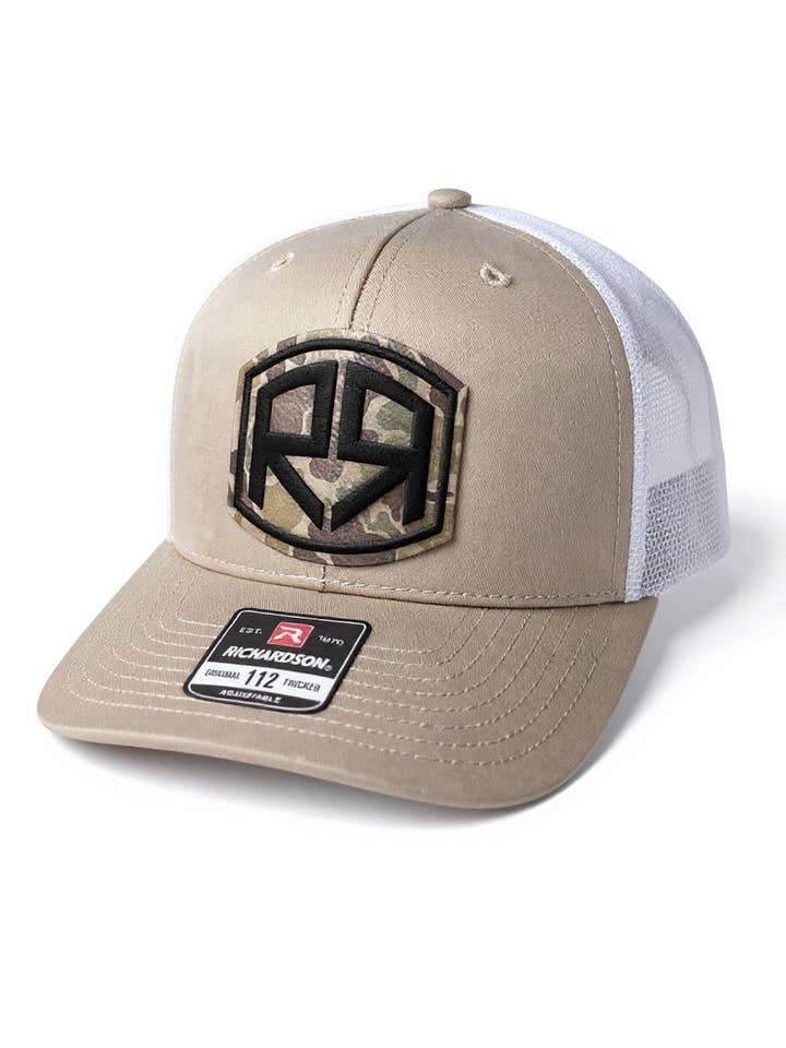 Richardson 112 - River & Ray Logo - Khaki/White for wholesale by River and Ray