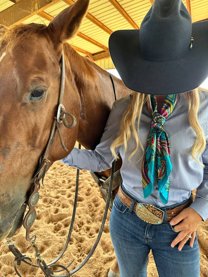 #1213 Turquoise Paisley Wild Rag for wholesale by Z Bars Jewelry