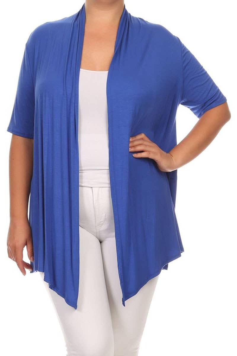 MOA COLLECTION - Wholesale Cardigan - Women's - Women's Plus Size Short Sleeves Draped Solid Cardigan34