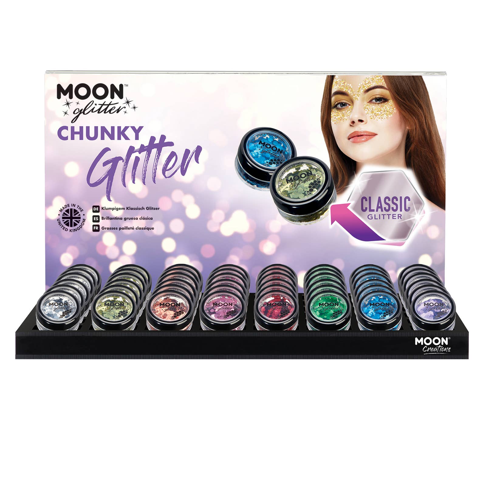 Moon Makeup - Wholesale Retailer Display - Beauty & Wellness - Classic Chunky Glitter 48 Full Display0