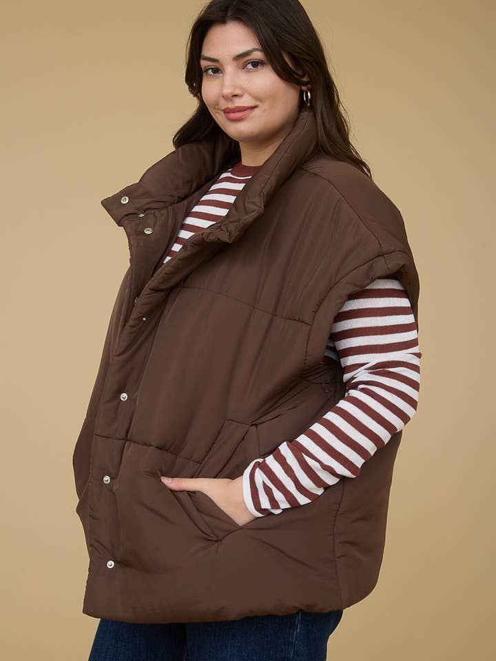 Blu Pepper - Wholesale Outerwear Vest - Women's - PLUS OVERSIZED SNAP BUTTON PUFFER VEST 8