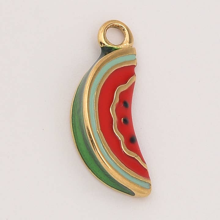 Gold Filled Watermelon Charm, Enamel Stainless Steel, SCP159 for wholesale by Beads Creation
