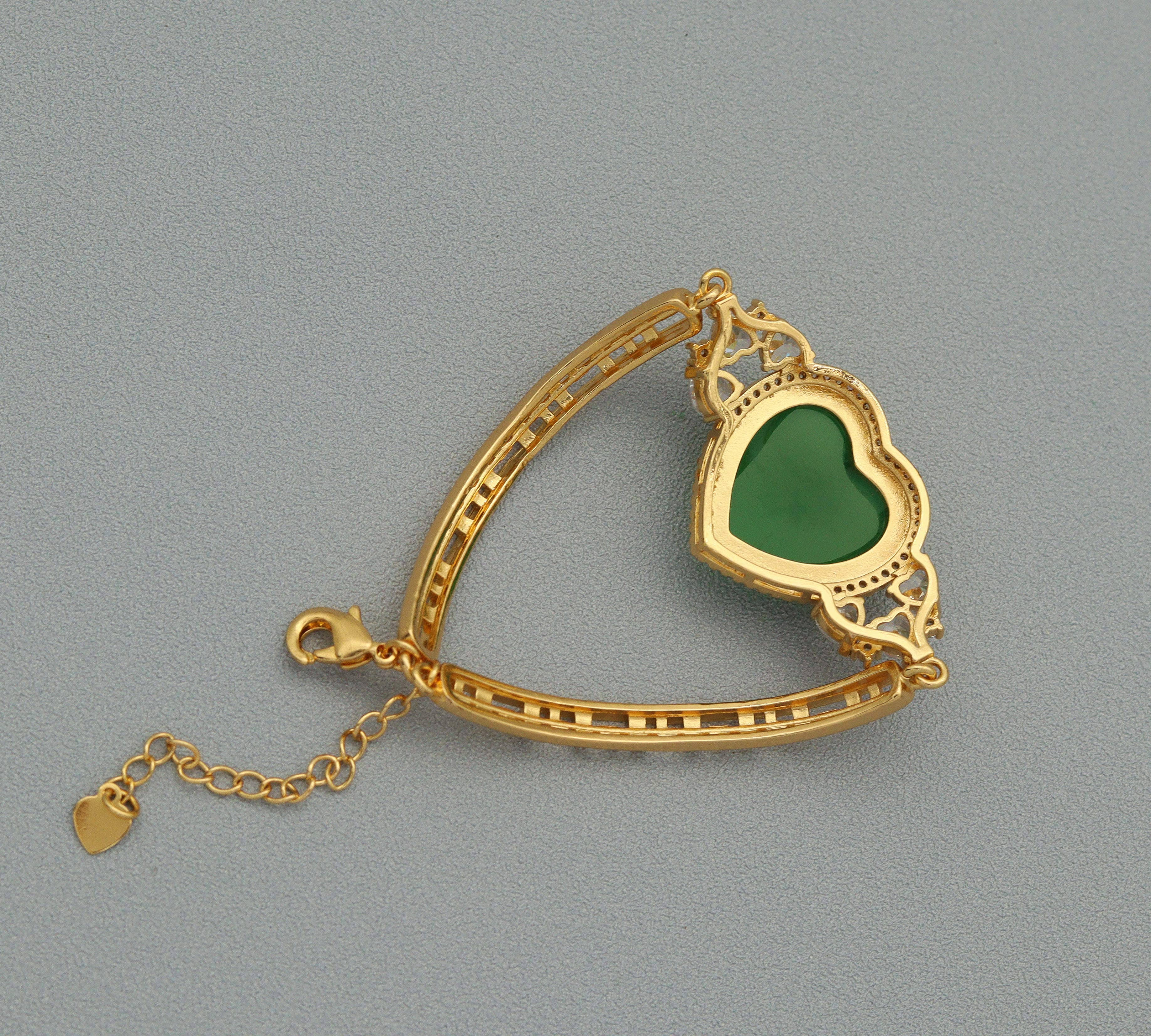 BestBeads&Beyond - Wholesale Cuff Bracelet - CZ Heart Green Jade Adjustable Bracelet, Sku#LX572