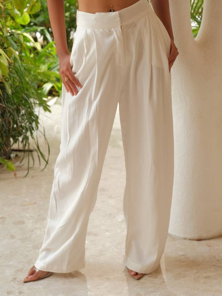 Pantalones Anchos de Lino Blanco Roto Jenny para venta al por mayor de AMIRA Collective