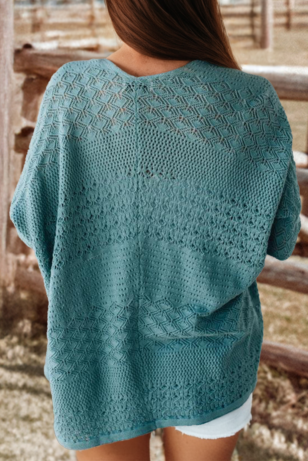 fashionworks - Wholesale Cardigan - Women's - Fashion-W Mix Pattern Hollowed Knit Open Front Cardigan5