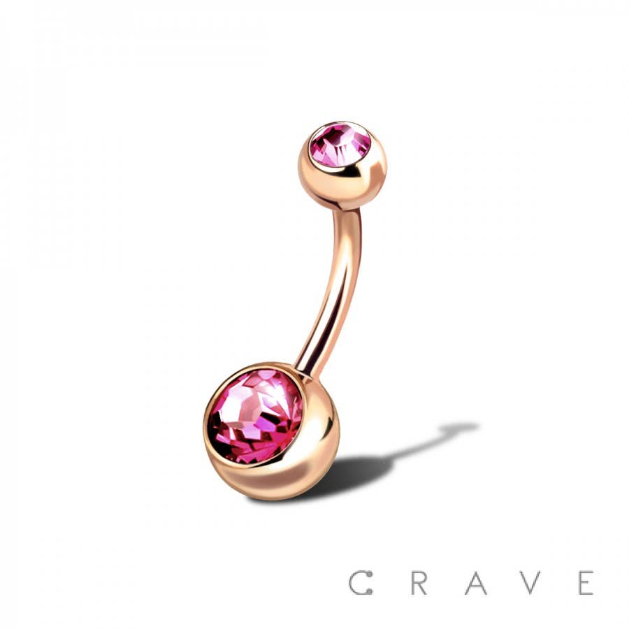 CRAVE - Vente Chaînes visage/corps - BAGUE DE NOMBRIL DOUBLE GEMME EN ACIER INOXYDABLE PLAQUÉ OR ROSE2