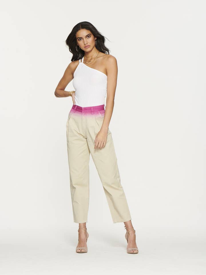 Dip Dye Trouser In Lt Khaki With Pink for wholesale by Blue Revival