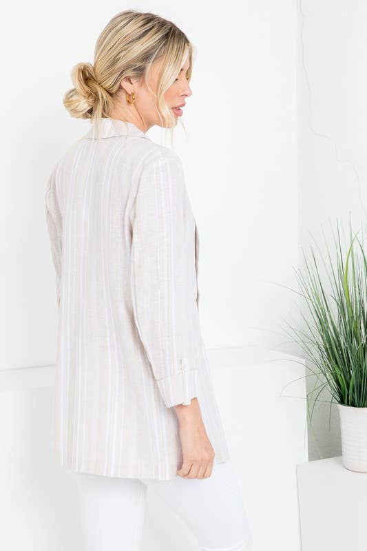 26 International - Wholesale Blazer - Women's - Linen Blend Stripe Roll Up Blazer22