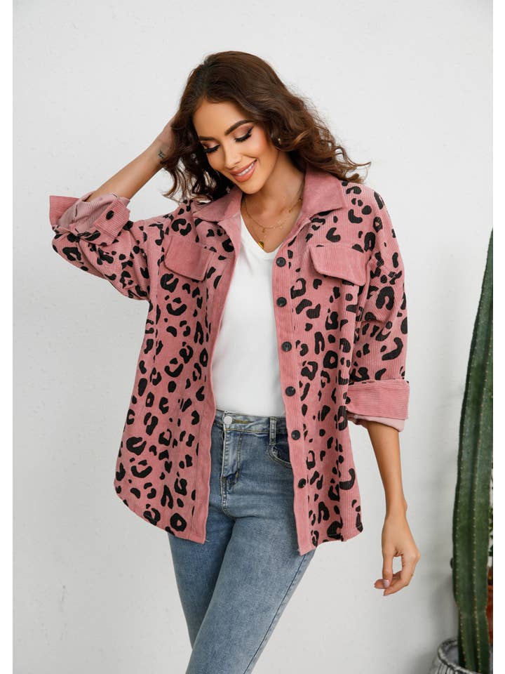 ePretty - Wholesale Shirt Jacket/Shacket - Women's - EP-JK27683 Leopard Print Corduroy Shirt Jacket Shacket