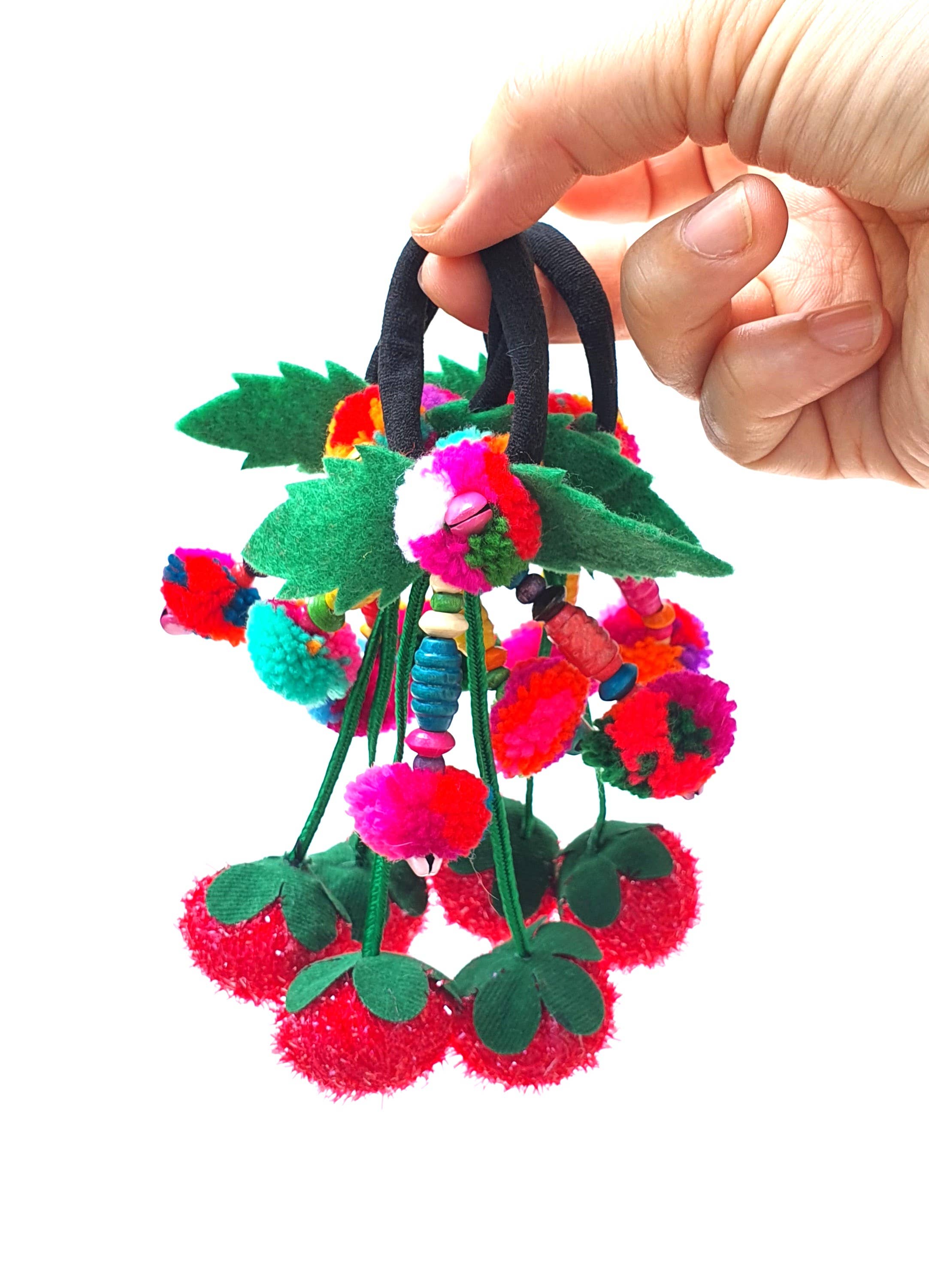 Beige & Co Thai Crafts - Wholesale Hair Tie - Cherry Pom Pom Hair Tie Boho Style3