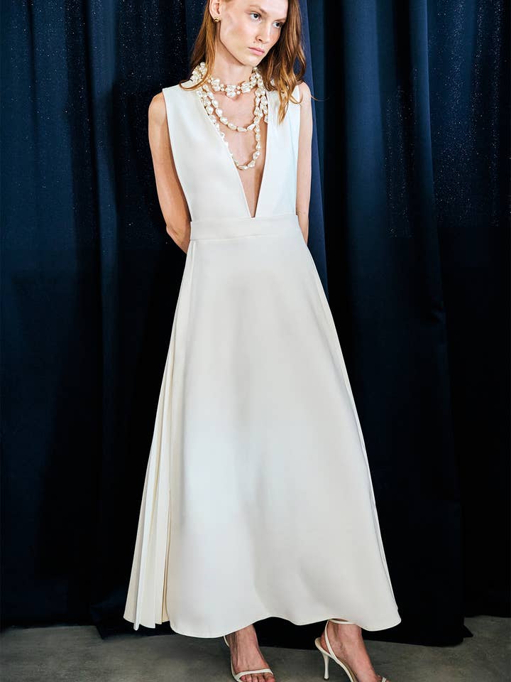 Sleeveless Pleated Side Crepe Maxi Dress
 for wholesale by Touché Privé