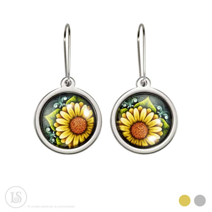 Aretes colgantes de girasol Floral Dreams para venta al por mayor de Liz Sabol Jewelry Art