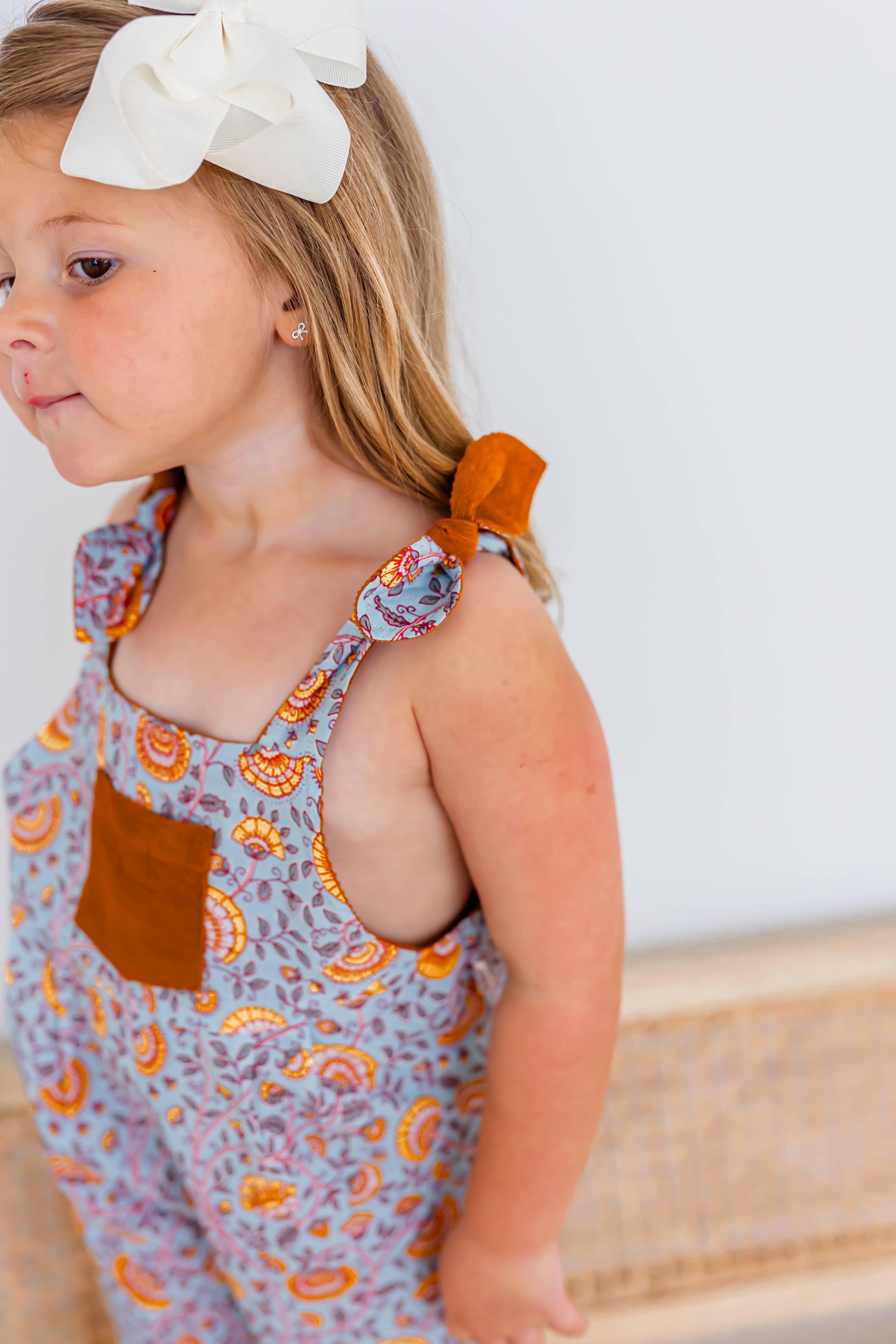 Yo Baby - Wholesale Jumpsuit - Kids - Reversible Solid Rust Corduroy & Rust Floral Printed Jumpsuit : Infant : Baby : Toddler : Tween : Kids7